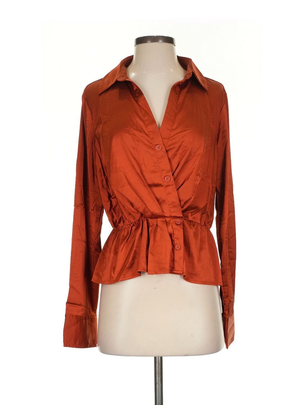 Lulu’s Rust Satin Peplum Blouse